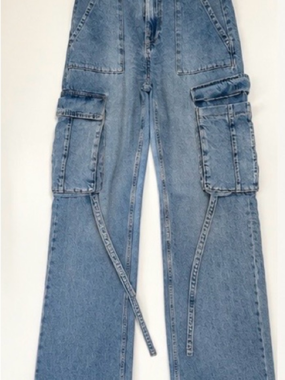 Zara Medium Blue Straight-Leg Cargo Jeans